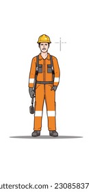 A cartoon illustration of a construction worker. white background. vector illustration art. construction worker. industry. for mascot logos. 