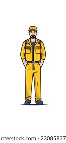 A cartoon illustration of a construction worker. white background. vector illustration art. construction worker. industry. for mascot logos. 