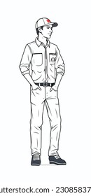 A cartoon illustration of a construction worker. white background. vector illustration art. construction worker. industry. for mascot logos. 