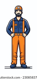 A cartoon illustration of a construction worker. white background. vector illustration art. construction worker. industry. for mascot logos. 