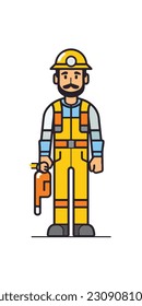 A cartoon illustration of a construction worker. white background. vector illustration art. construction worker. industry. for mascot logos. 