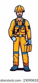 A cartoon illustration of a construction worker. white background. vector illustration art. construction worker. industry. for mascot logos. 