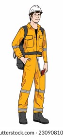 A cartoon illustration of a construction worker. white background. vector illustration art. construction worker. industry. for mascot logos. 