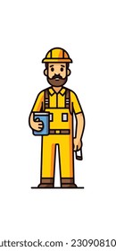 A cartoon illustration of a construction worker. white background. vector illustration art. construction worker. industry. for mascot logos. 