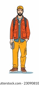 A cartoon illustration of a construction worker. white background. vector illustration art. construction worker. industry. for mascot logos. 