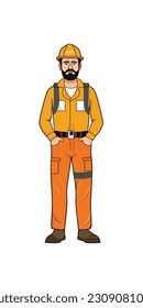A cartoon illustration of a construction worker. white background. vector illustration art. construction worker. industry. for mascot logos. 