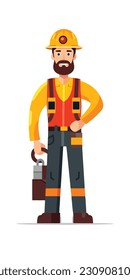 A cartoon illustration of a construction worker. white background. vector illustration art. construction worker. industry. for mascot logos. 