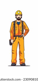 A cartoon illustration of a construction worker. white background. vector illustration art. construction worker. industry. for mascot logos. 