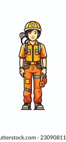 A cartoon illustration of a construction worker. white background. vector illustration art. construction worker. industry. for mascot logos. 
