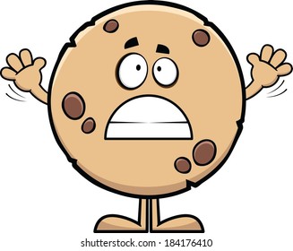 Cartoon illustration of a cookie with a worried expression. 