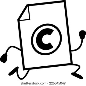 A cartoon illustration of a copyrighted file running.