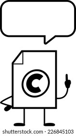 A cartoon illustration of a copyrighted file talking.