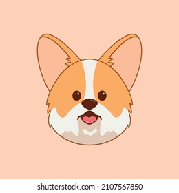 Cartoon illustration of corgi cute face. Vector illustration of corgi dog