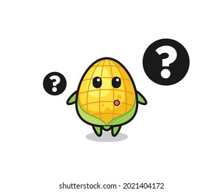 Dibujo Ilustración de maíz con signo de interrogación , diseño de estilo lindo para camiseta, pegatina, elemento logotipo