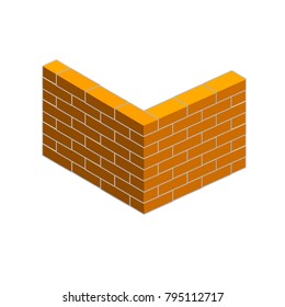 cartoon illustration - corner red brick wall. masonry layers. construction material for the building isometric