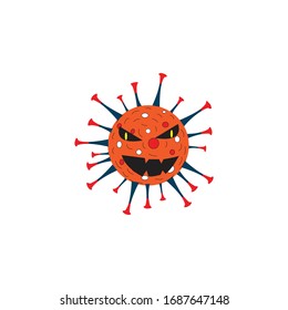 Cartoon illustration of corona virus with angry face and beast.