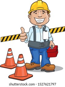 cartoon illustration of a costruction worker wearing protective clothing