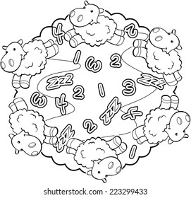 A cartoon illustration of counting sheep.
