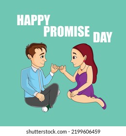 Cartoon Illustration Of Couple Giving Promise To Each Other Saying Happy Promise Day.