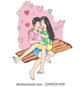 cartoon illustration, a couple of lovers making out, can be used as a valentine theme