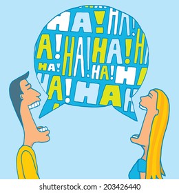 Cartoon illustration of a couple sharing a laugh or laughing together