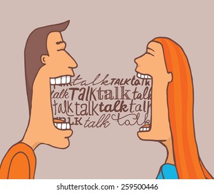 Cartoon illustration of couple talking a lot and sharing a meaningful conversation