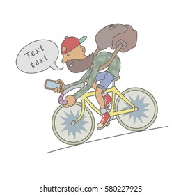 cartoon illustration, courier, delivers,  parcel, bike, cyclist