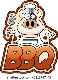 A cartoon illustration of a cow chef with bbq text.