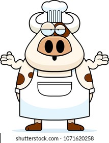 A cartoon illustration of a cow chef looking confused.