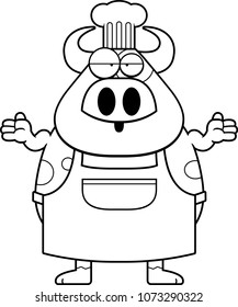 A cartoon illustration of a cow chef looking confused.