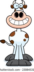 A cartoon illustration of a cow looking happy.