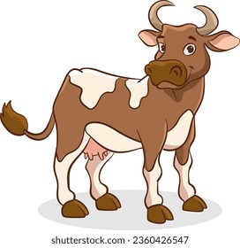 Cartoon illustration of a cow standing isolated on a white background.