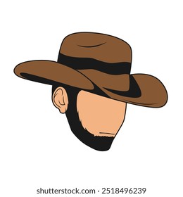 cartoon illustration of a cowboy face with a hat and beard