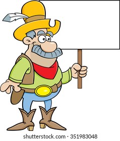 Cartoon illustration of a cowboy holding a sign.