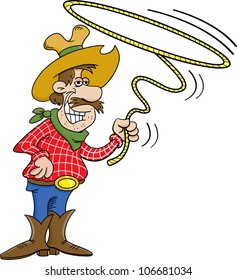 Cartoon illustration of a cowboy twirling a lasso