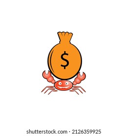 cartoon illustration of crab carrying money creative logo design