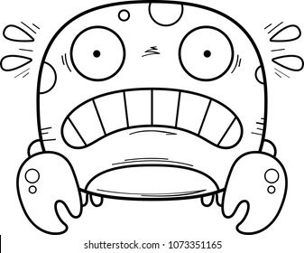 A cartoon illustration of a crab looking scared.