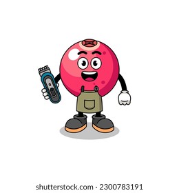 Cartoon Illustration of cranberry as a barber man , character design