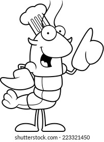 A cartoon illustration of a crawfish chef with an idea.