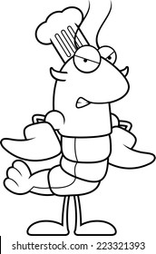 A cartoon illustration of a crawfish chef looking angry.