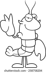 A cartoon illustration of a crawfish giving the peace sign.