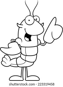 A cartoon illustration of a crawfish with an idea.