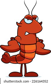 A cartoon illustration of a crawfish looking angry.