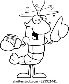 A cartoon illustration of a crawfish looking drunk.