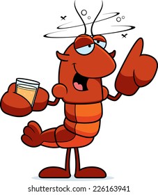 A cartoon illustration of a crawfish looking drunk.