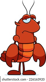 A cartoon illustration of a crawfish looking sad.