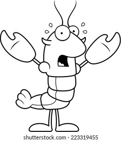 A cartoon illustration of a crawfish looking scared.