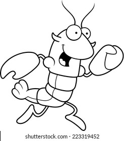 A cartoon illustration of a crawfish running.