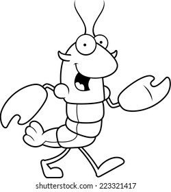 A cartoon illustration of a crawfish walking.