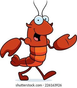 A cartoon illustration of a crawfish walking.